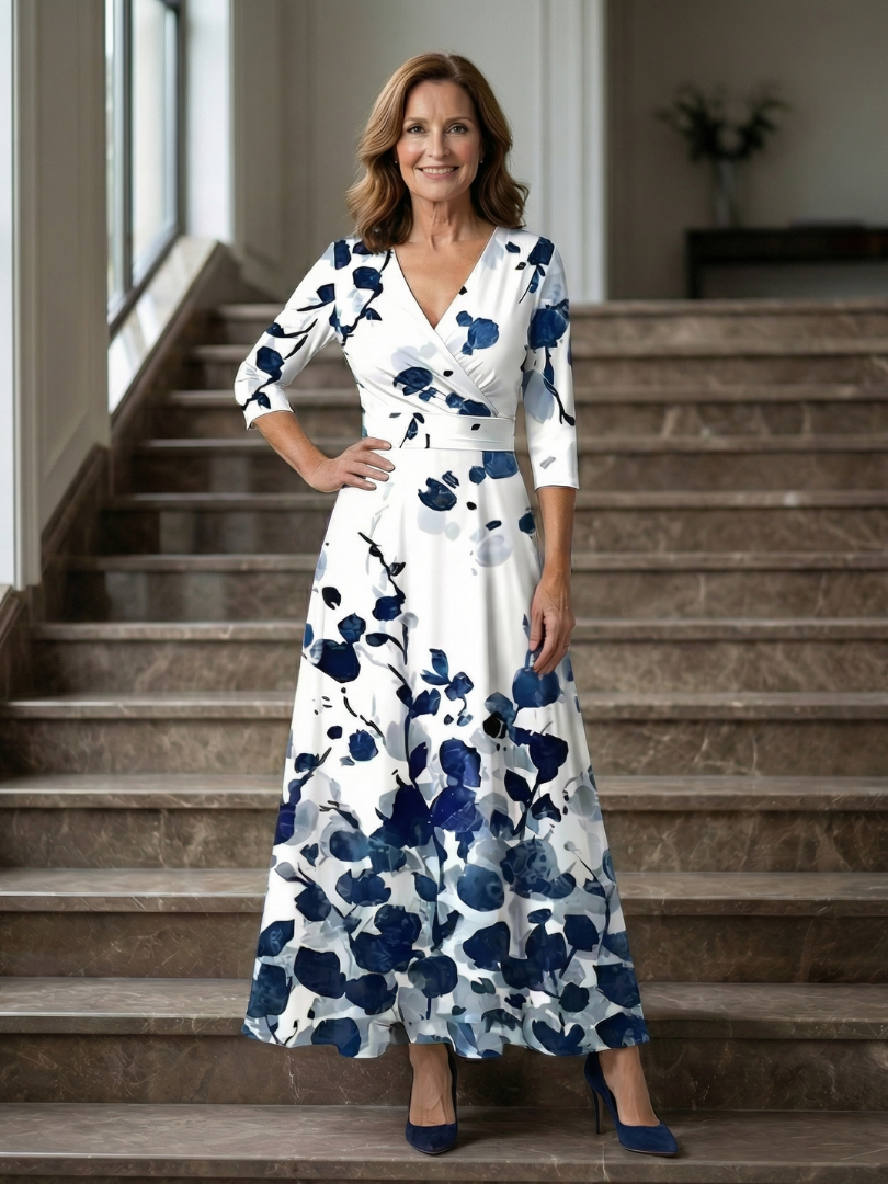 Luviaren™ | Midi-Kleid mit Wickel-Ausschnitt und Blumenmuster