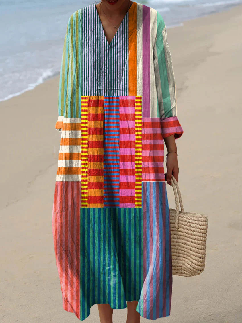 Aurelis™ | Patchwork Maxikleid mit fließendem Schnitt