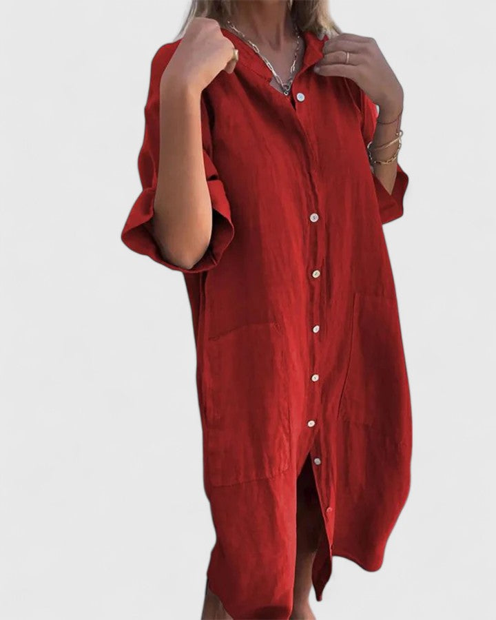 Luviaren™ | Oversized Kleid mit Knopfleiste und Taschen