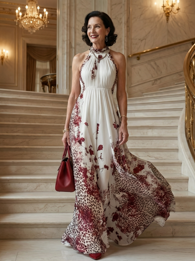 Aurelis™ | Langärmliges Maxikleid mit Blumenmuster und V-Ausschnitt