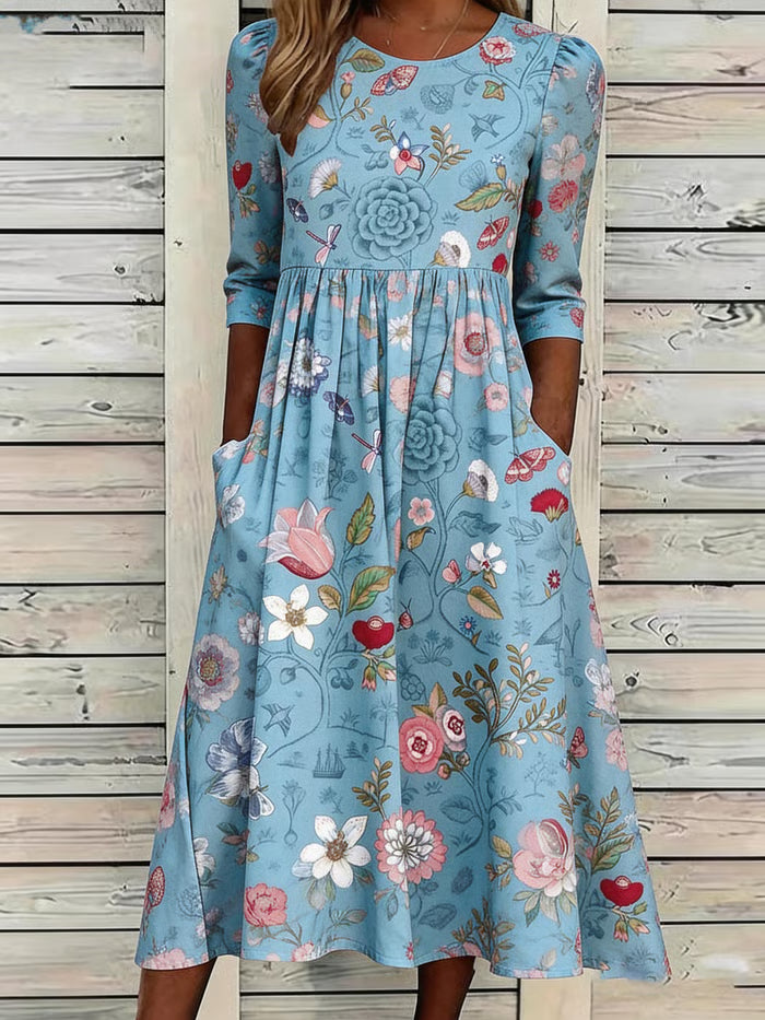 Rosenfeld™ | Blumenkleid im Vintage-Stil mit fließender Silhouette