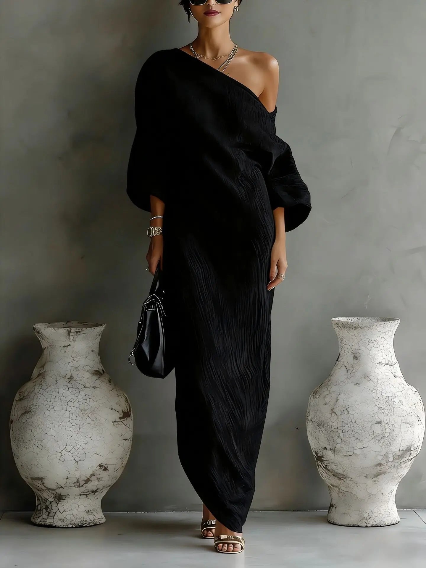 Mathilda | Elegantes One-Shoulder Leinen-Maxikleid