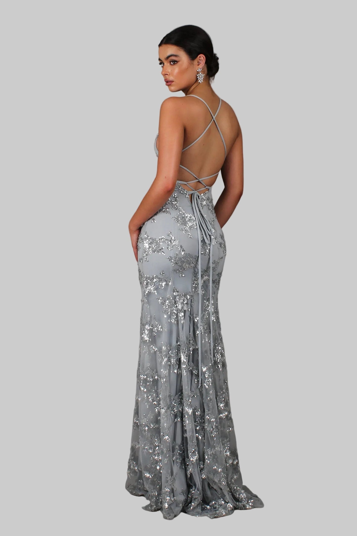 Leah | Stilvolles Maxikleid mit Pailletten und V-Ausschnitt