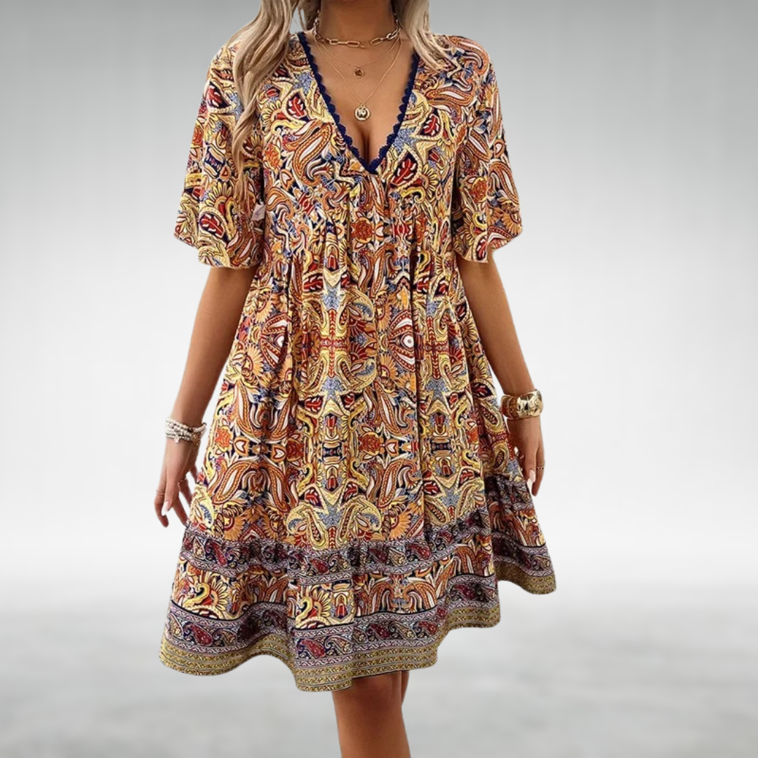 Frieda | Charmantes und fließendes Kurzarm-Boho-Minikleid
