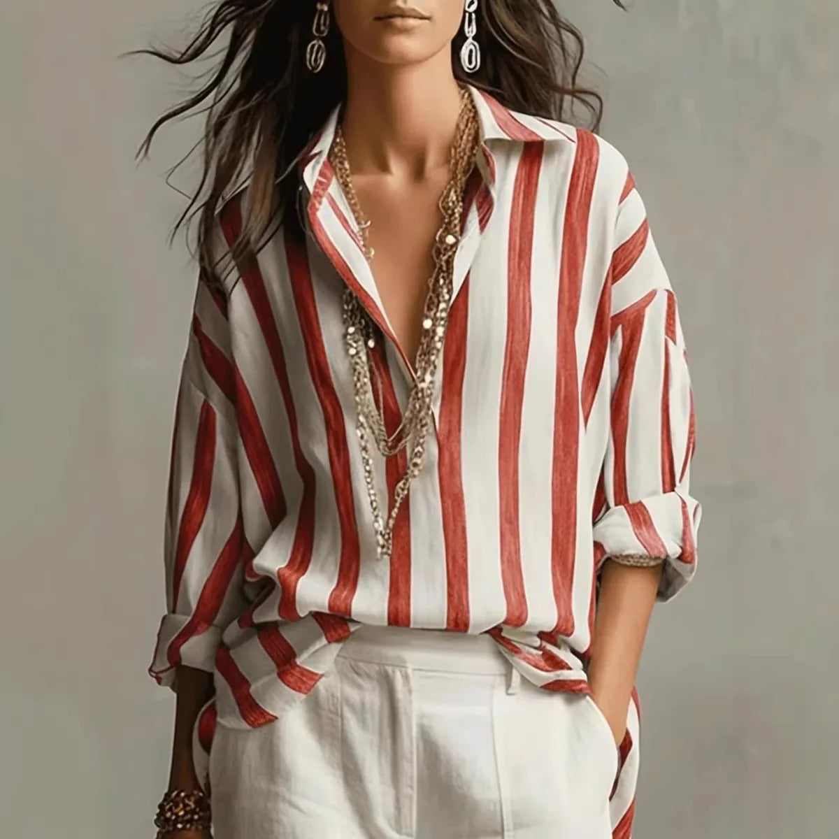 Jana | Elegantes gestreiftes Button-Down-Hemd für Damen