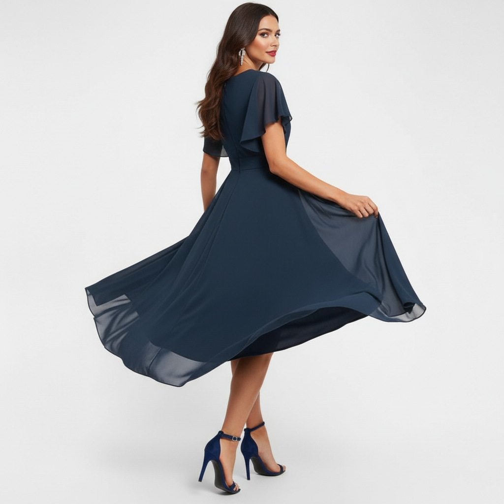 Luisa | Elegantes V-Ausschnitt Midikleid mit abgestufter Silhouette