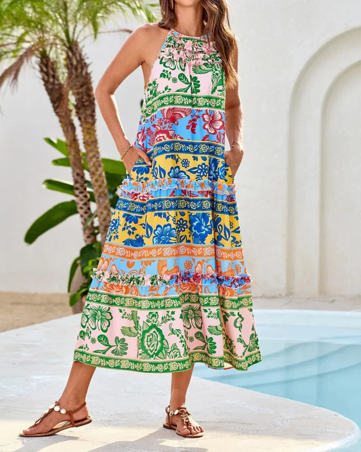 Lindenberg™ | Maxikleid mit Halter-Ausschnitt und Blumenprint