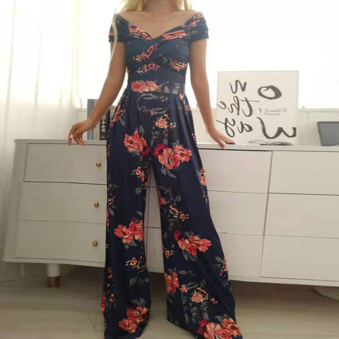 Lena | Eleganter schulterfreier Overall mit floralem Print