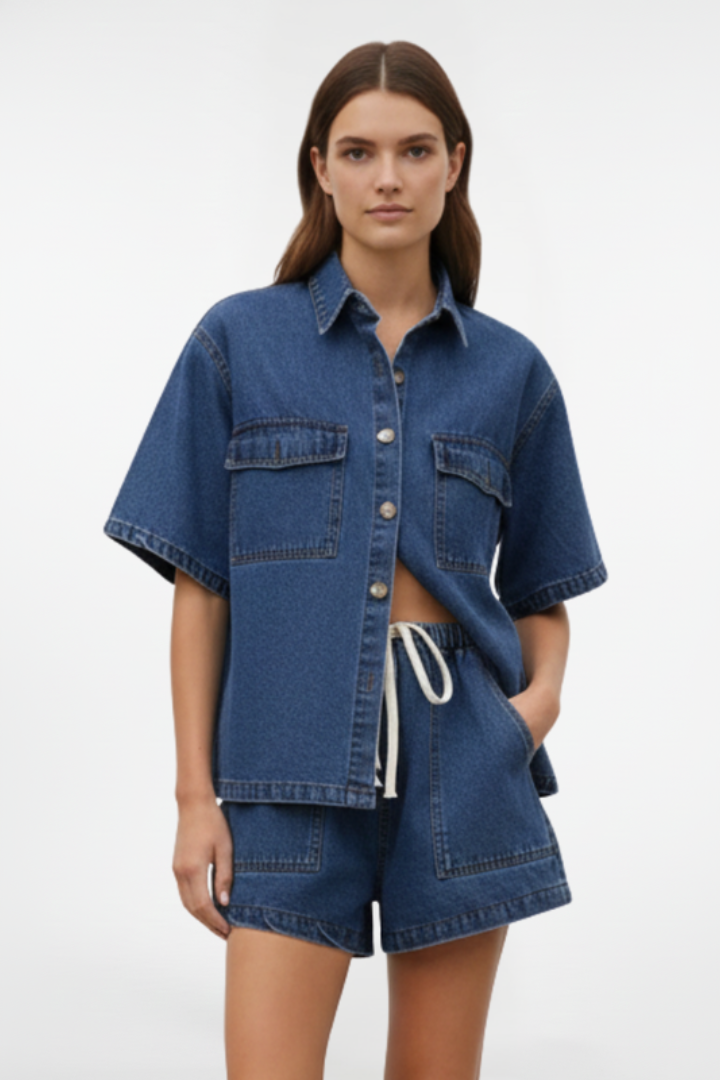 Diana | Set aus Kurzarmhemd und Shorts mit hoher Taille