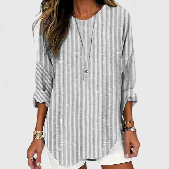Luviaren™ | Gestreifte Bluse Adeline mit Rundhalsausschnitt