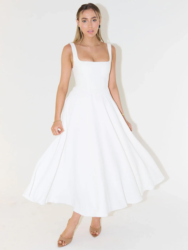 Antje | Elegantes Midi Kleid mit Eckigem Ausschnitt