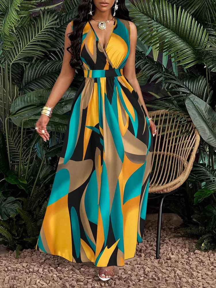 Lily | Exklusives Maxi-Kleid mit abstraktem Print