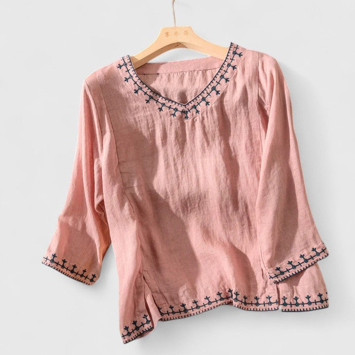 Luviaren™ | Damen Bluse mit V-Ausschnitt und Stickerei
