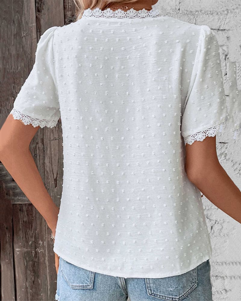 Lea | Elegante Baumwollbluse mit V-Ausschnitt und Patchwork-Details