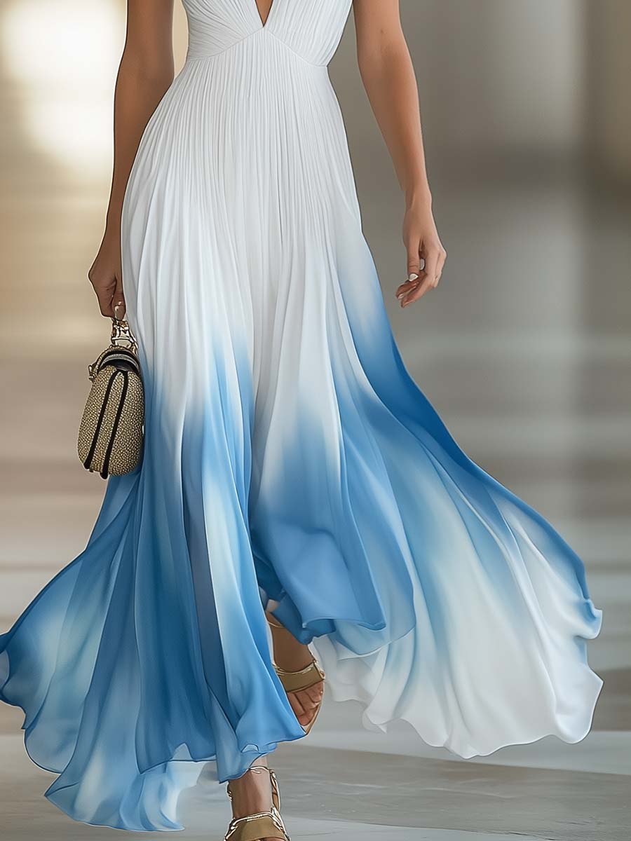 Emma | Elegantes Maxikleid mit V-Ausschnitt und Farbverlauf
