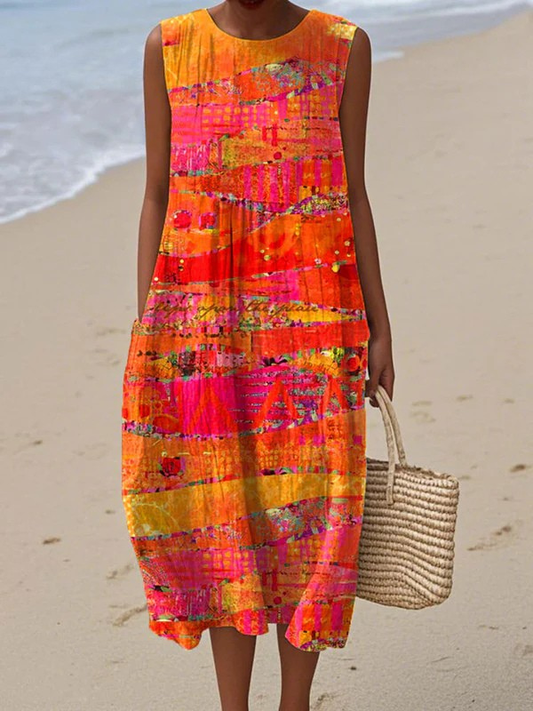 Sommerhauch™ | Ärmelloses Midi-Kleid mit Tropenmuster