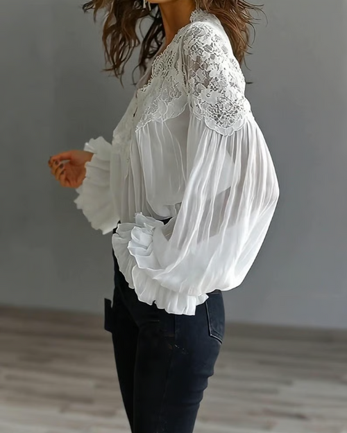 Greta | Elegante Spitzenbluse mit Laternenärmeln