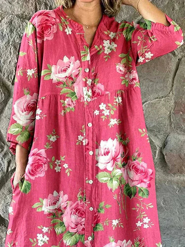 Lindenberg Berlin™ | Damen Hemdkleid mit Blumenmuster und V-Ausschnitt