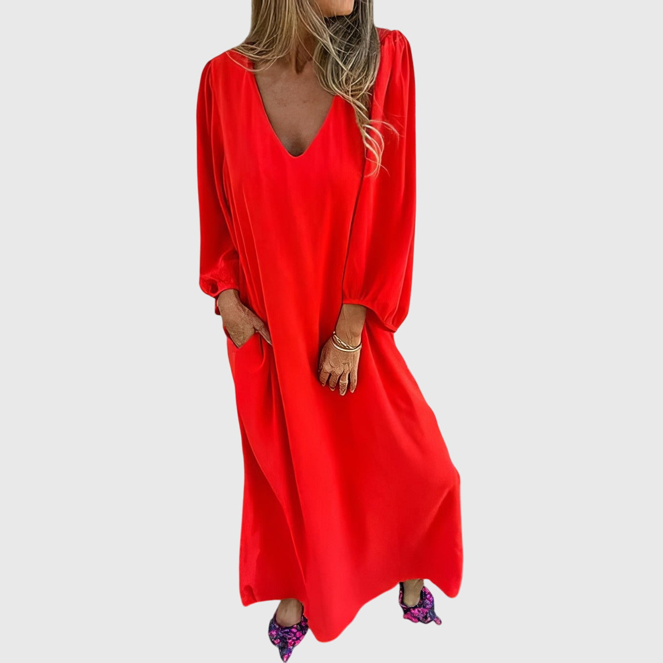 Luviaren™ | Langes Boho-Kleid mit Seitenschlitz und Taschen