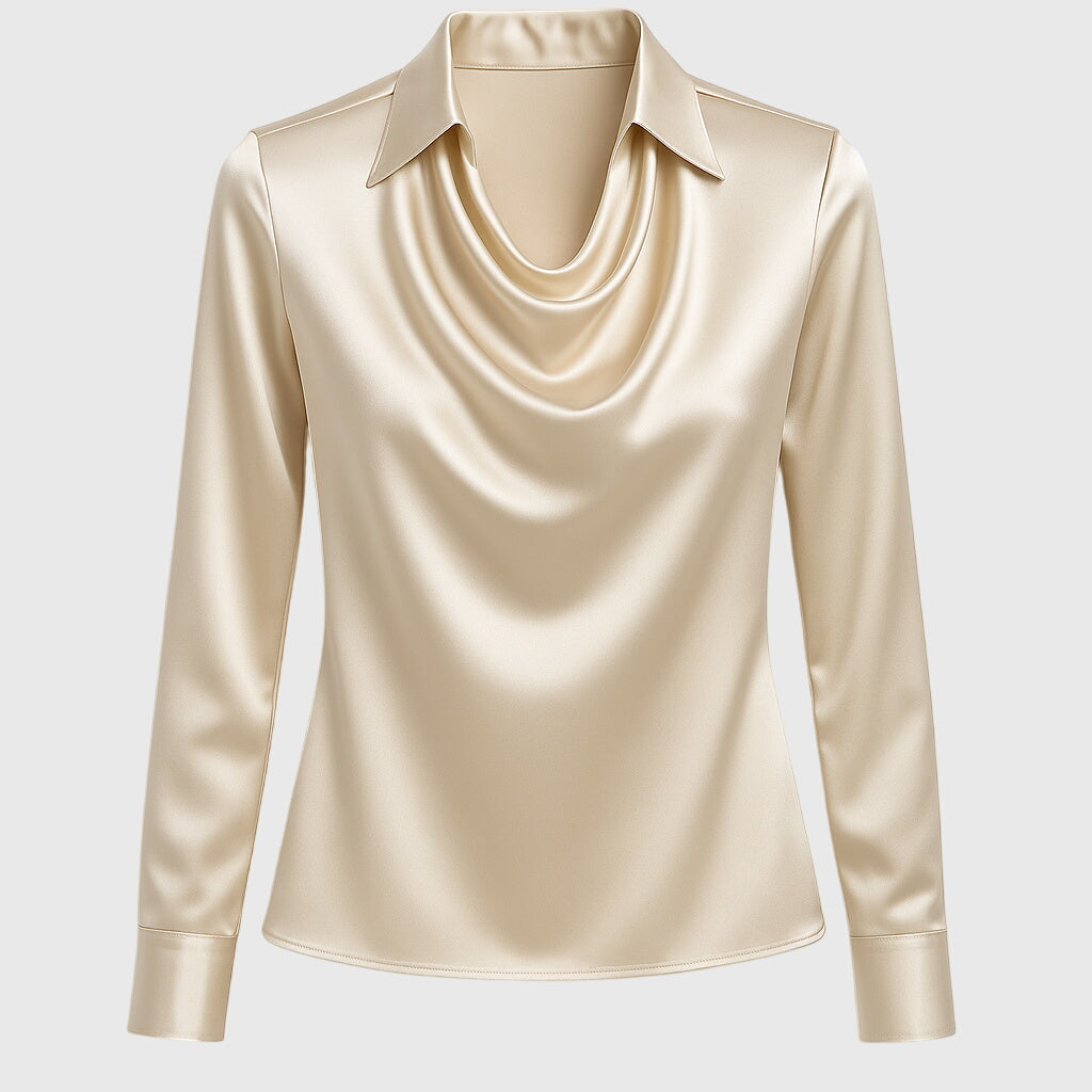 Valerien™ | Damen Bluse mit gefaltetem Ausschnitt und fließender Passform