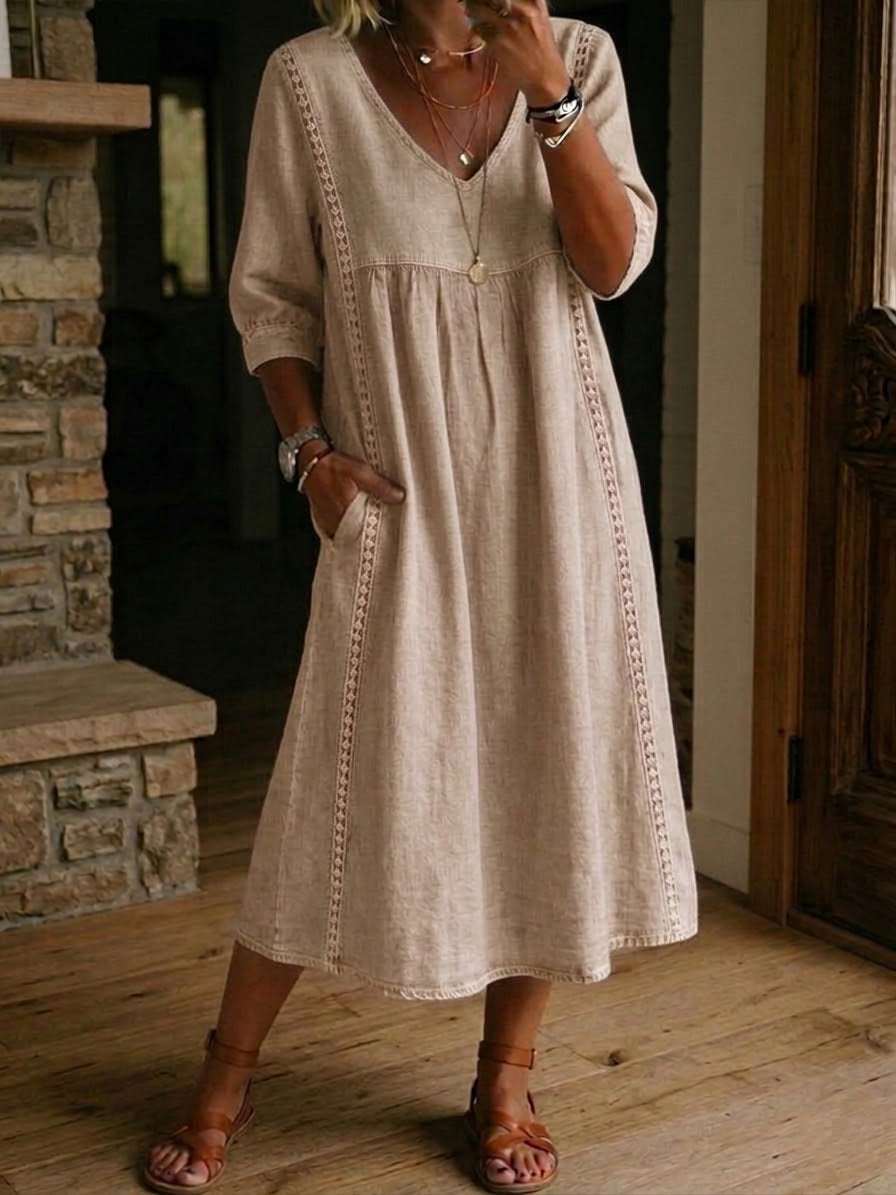 Luviaren™ | Patchwork-Kleid mit V-Ausschnitt