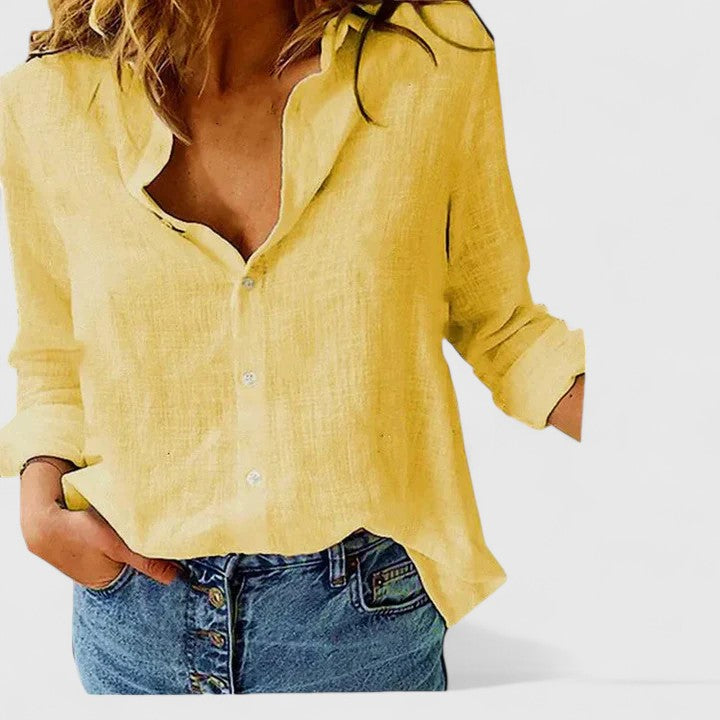 Veldora™ | Damen Bluse mit Reverskragen aus Baumwoll-Leinen-Mix