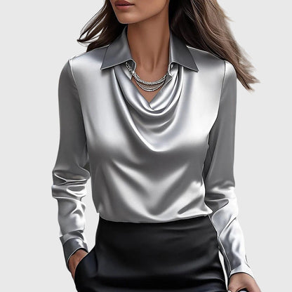 Valerien™ | Damen Bluse mit gefaltetem Ausschnitt und fließender Passform