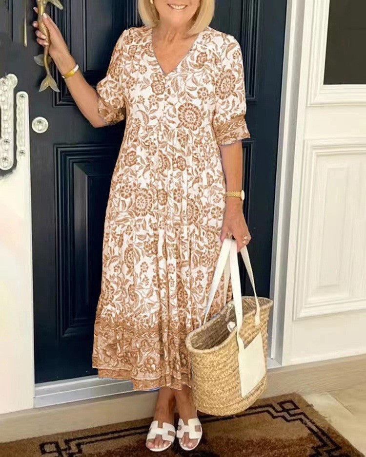 Luviaren™ | Maxikleid mit V-Ausschnitt und Blumenmuster