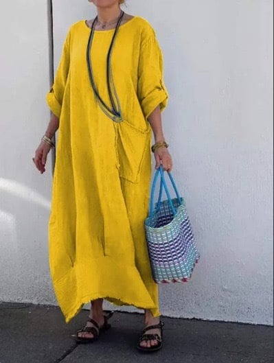 Luviaren™ | Oversized Maxikleid mit Seitentaschen und Rohsaum