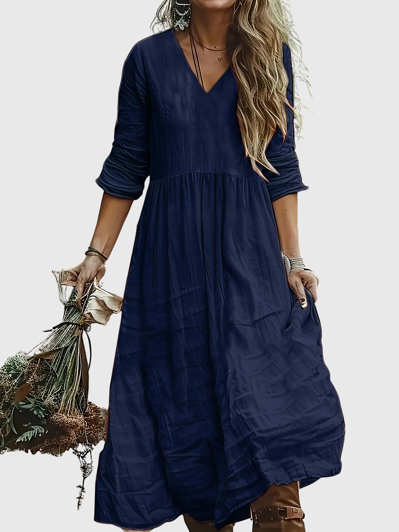Aureliah™ | Langarmkleid mit V-Ausschnitt und Boho Passform
