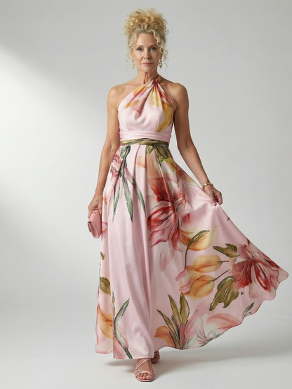 Aurelis™ | Ärmelloses Maxikleid mit Halterneck und Blumenmuster