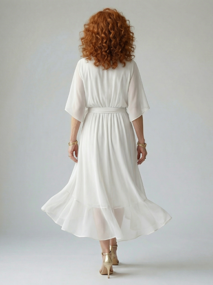 Luviaren™ | Midi-Kleid mit Drapierung und Bindegürtel