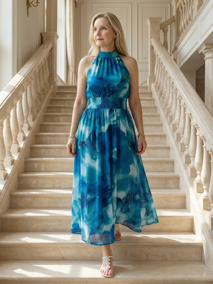 Aurelis™ | Midi Kleid mit Halterneck und geraffter Taille