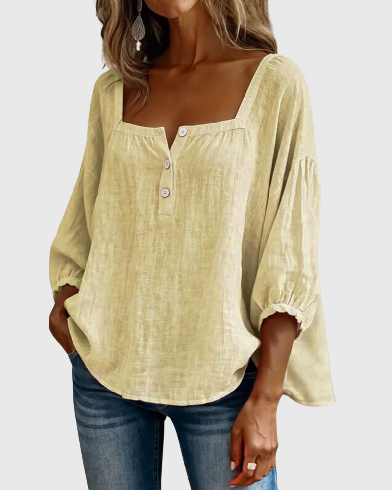 Aurelis™ | Damen Bluse mit quadratischem Ausschnitt und Puffärmeln