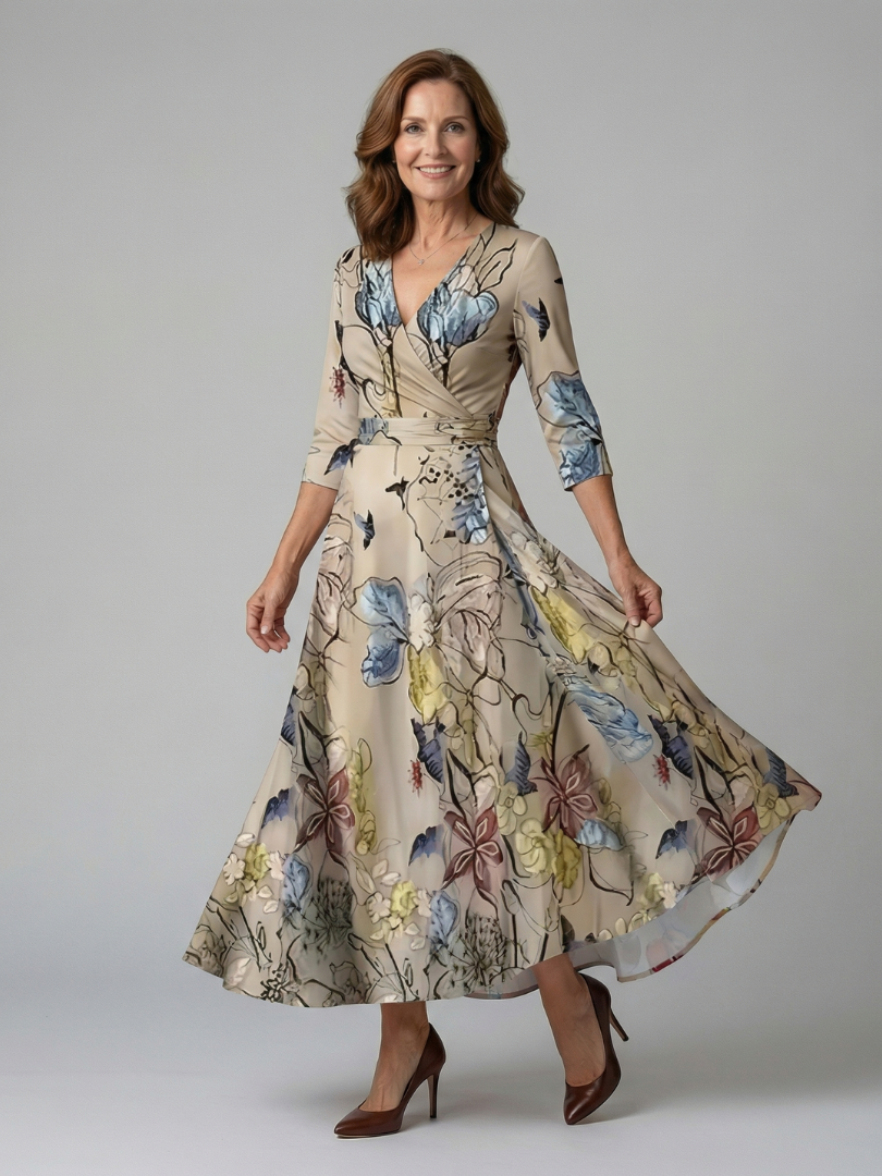 Luviaren™ | Midi-Kleid mit Wickel-Ausschnitt und Blumenmuster