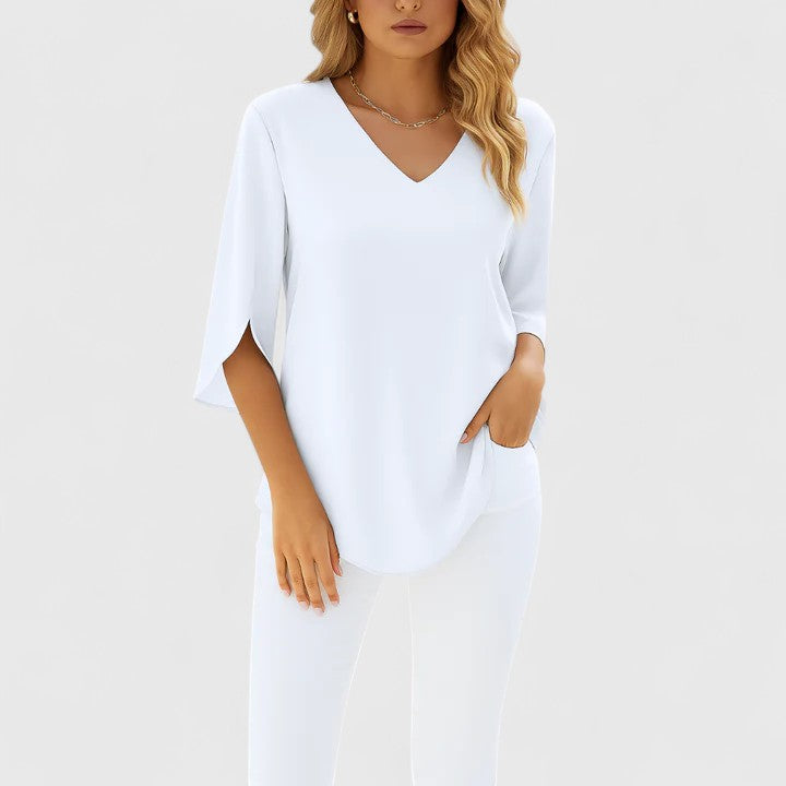 Luviaren™ | V-Ausschnitt Bluse mit Ärmelschlitzen