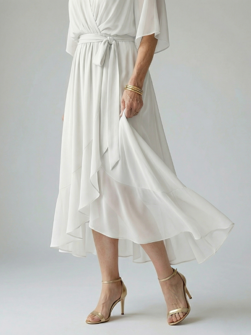 Luviaren™ | Midi-Kleid mit Drapierung und Bindegürtel