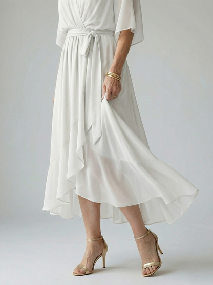 Luviaren™ | Midi-Kleid mit Drapierung und Bindegürtel