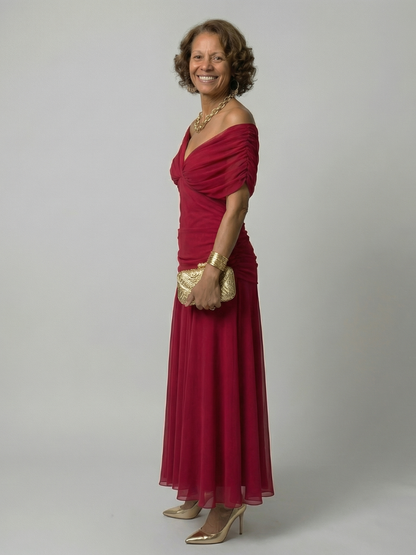Aurelis™ | Off-Shoulder Midi Kleid mit drapiertem Ausschnitt
