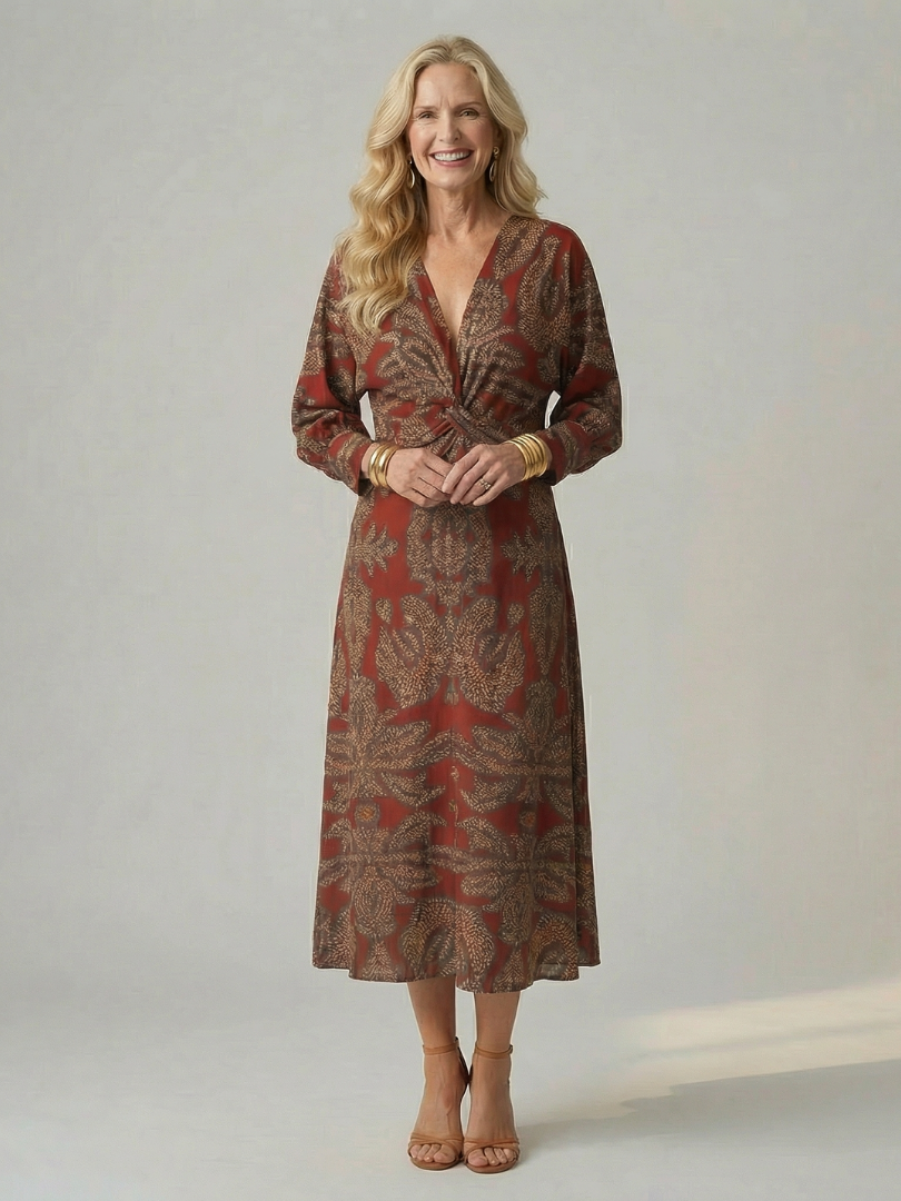 Aurelis™ | Midi Wickelkleid mit Langarm und Muster