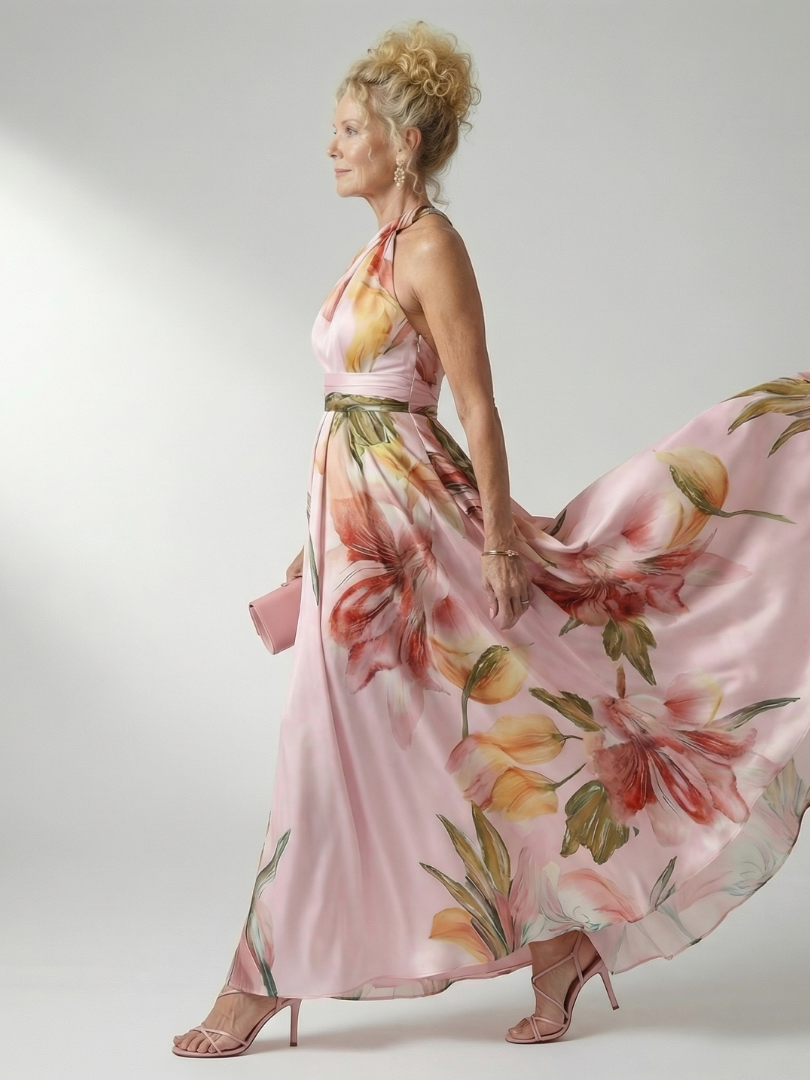 Aurelis™ | Ärmelloses Maxikleid mit Halterneck und Blumenmuster