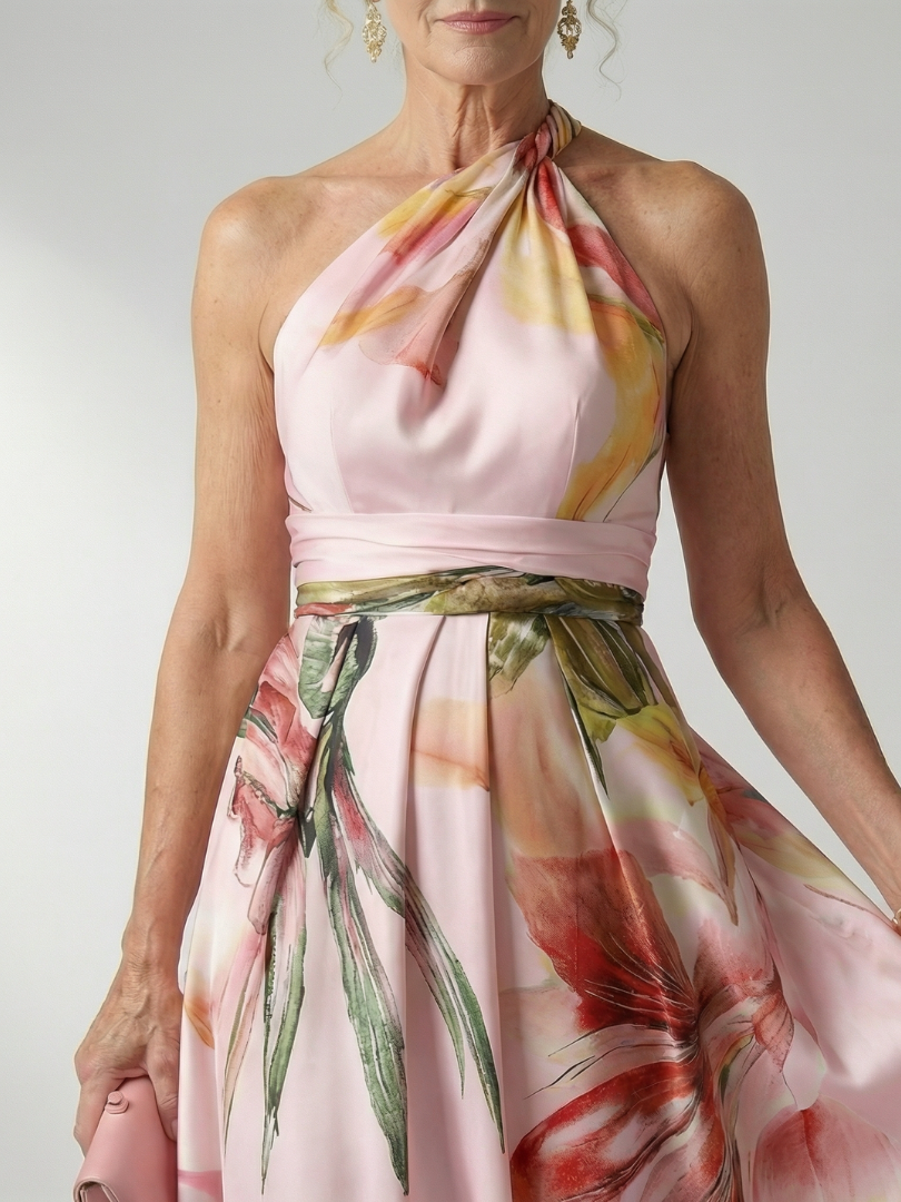 Aurelis™ | Ärmelloses Maxikleid mit Halterneck und Blumenmuster