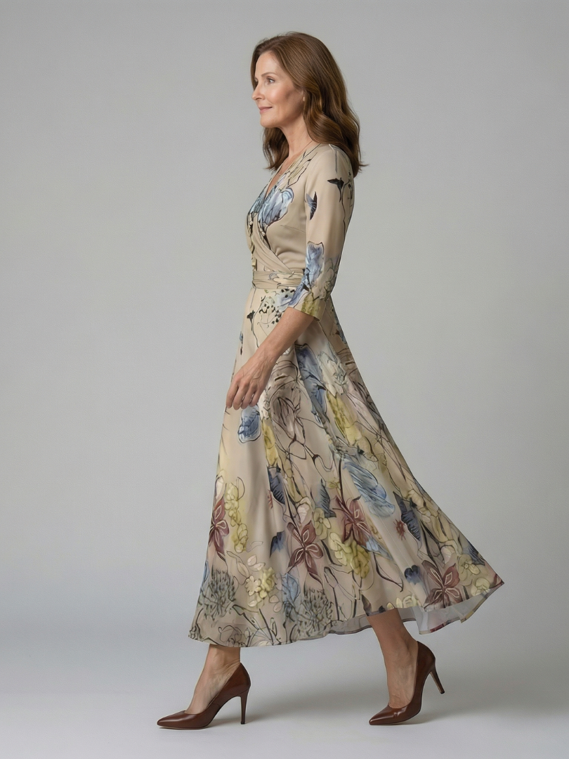 Luviaren™ | Midi-Kleid mit Wickel-Ausschnitt und Blumenmuster