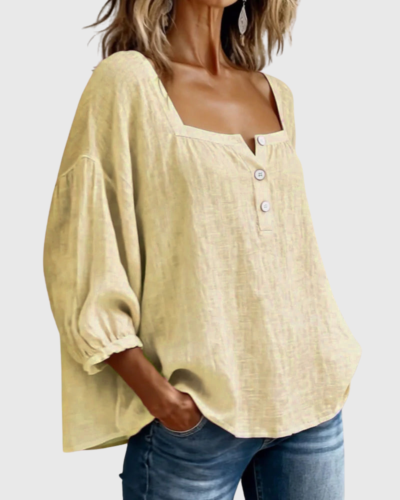Aurelis™ | Damen Bluse mit quadratischem Ausschnitt und Puffärmeln