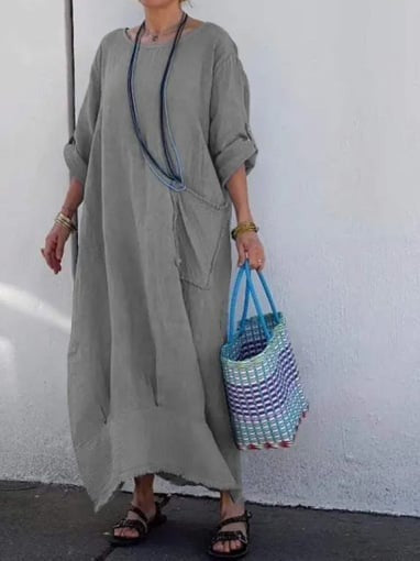 Luviaren™ | Oversized Maxikleid mit Seitentaschen und Rohsaum