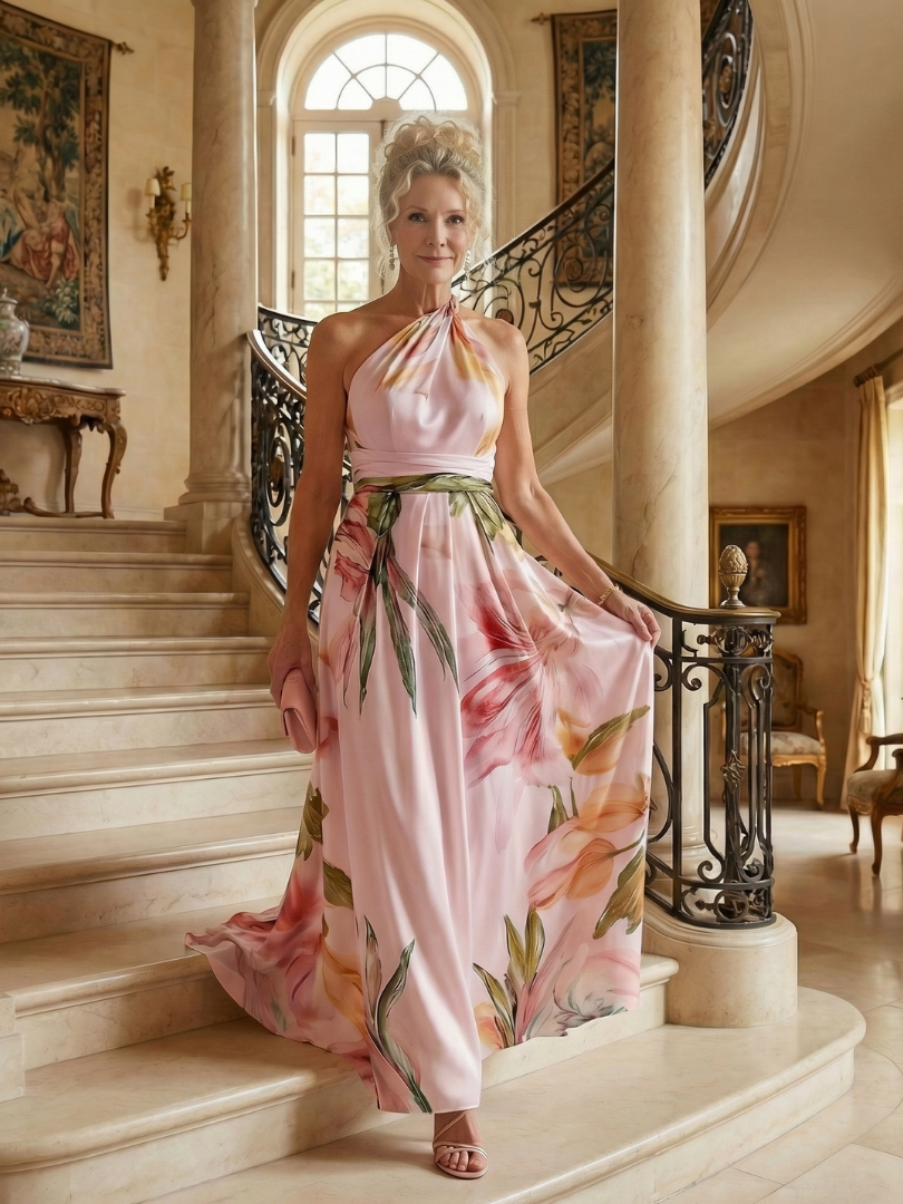 Aurelis™ | Ärmelloses Maxikleid mit Halterneck und Blumenmuster