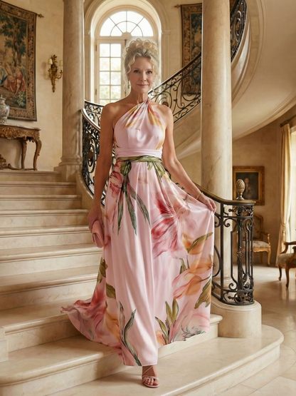 Aurelis™ | Ärmelloses Maxikleid mit Halterneck und Blumenmuster