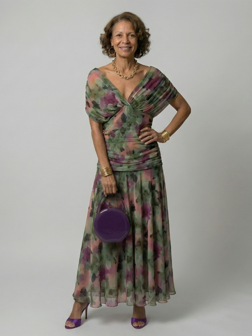 Aurelis™ | Off-Shoulder Midi Kleid mit drapiertem Ausschnitt