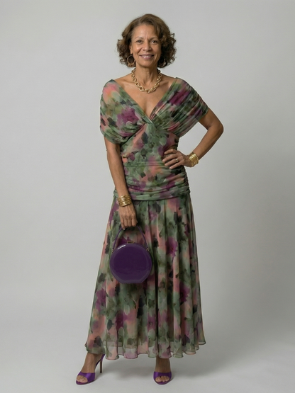 Aurelis™ | Off-Shoulder Midi Kleid mit drapiertem Ausschnitt