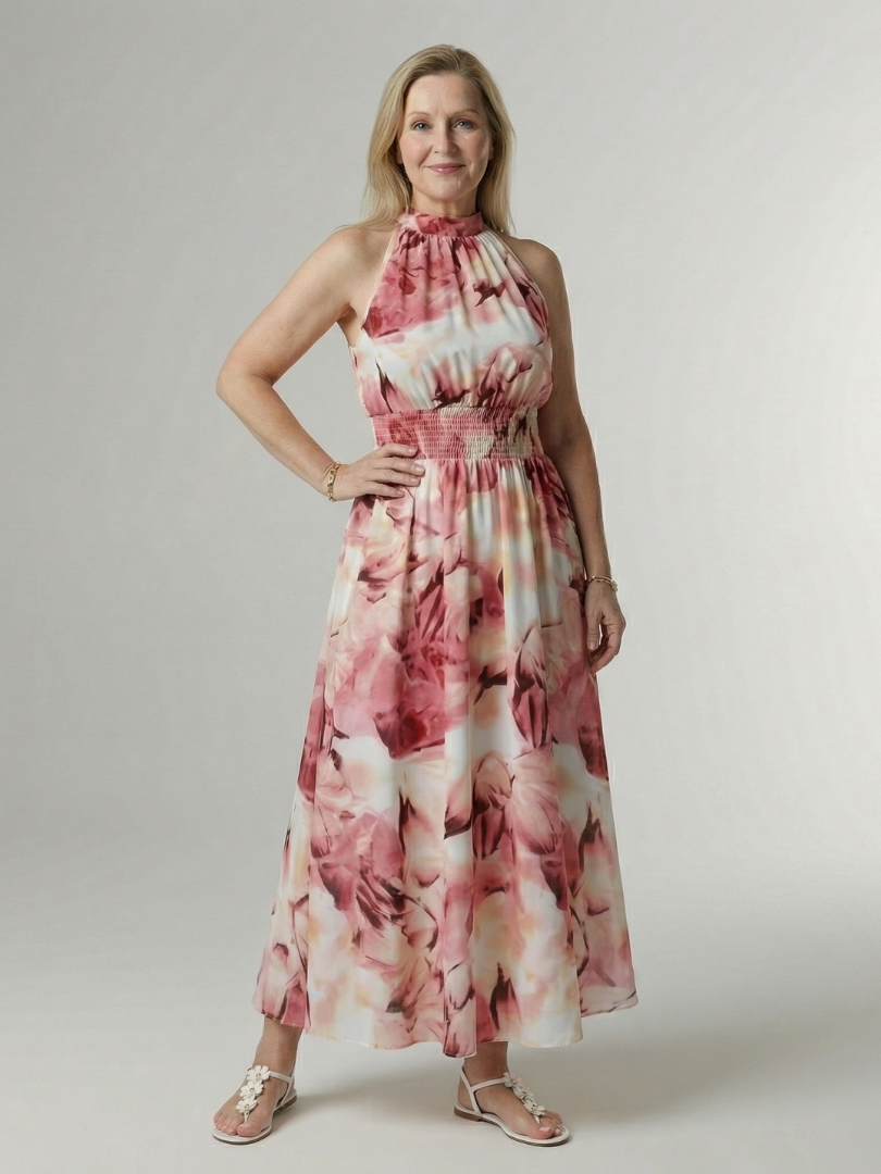 Aurelis™ | Midi Kleid mit Halterneck und geraffter Taille